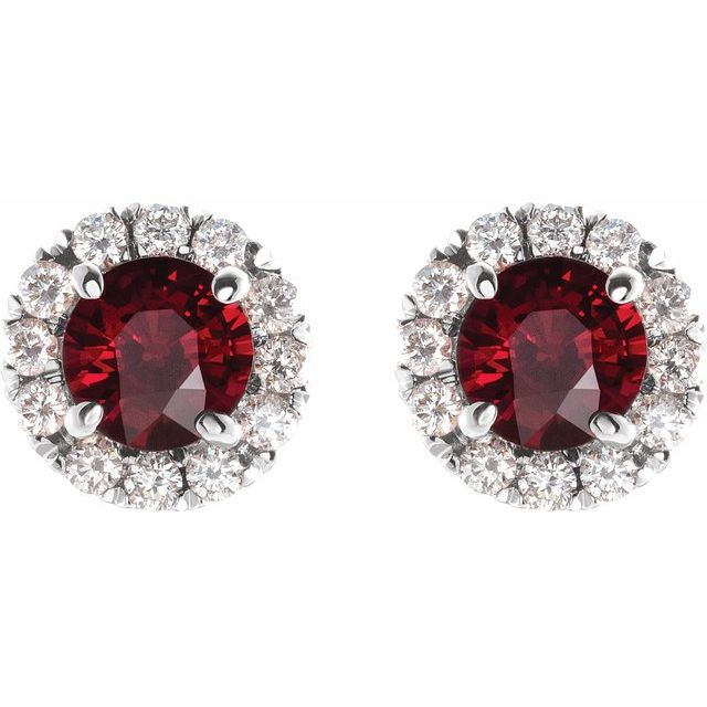 Sterling Silver 6 mm Natural Mozambique Garnet & 1/3 CTW Natural Diamond Halo-Style Earrings
