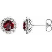 Sterling Silver 6 mm Natural Mozambique Garnet & 1/3 CTW Natural Diamond Halo-Style Earrings