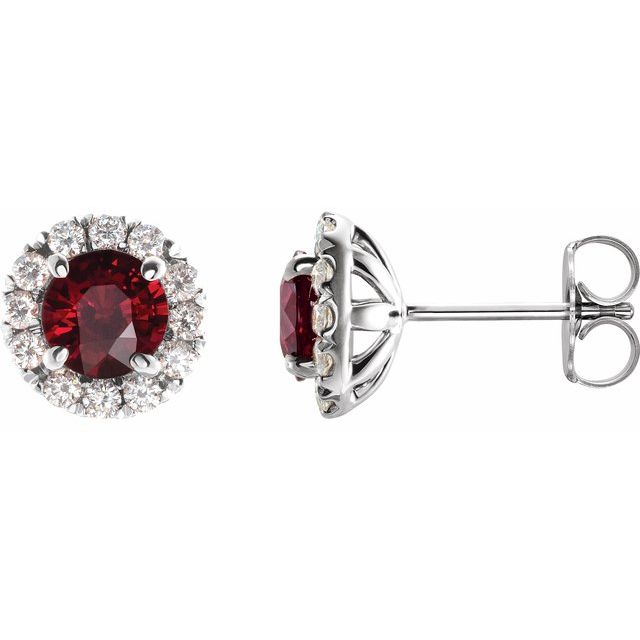 Sterling Silver 6 mm Natural Mozambique Garnet & 1/3 CTW Natural Diamond Halo-Style Earrings