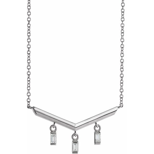 14K White Gold 1/8 CTW Natural Diamond V Bar Necklace - 18" by YourBrand