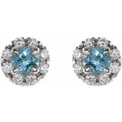 Sterling Silver 6 mm Natural Aquamarine & 1/3 CTW Natural Diamond Halo-Style Earrings