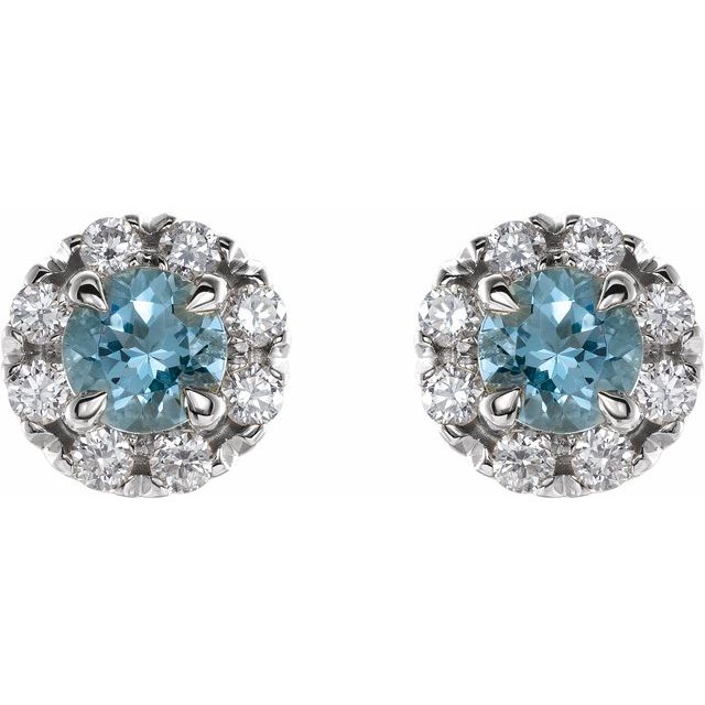14K White 6 mm Natural Aquamarine & 1/3 CTW Natural Diamond Halo-Style Earrings