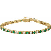 14K Yellow Natural Emerald & 2 1/3 CTW Natural Diamond Line 7" Bracelet
