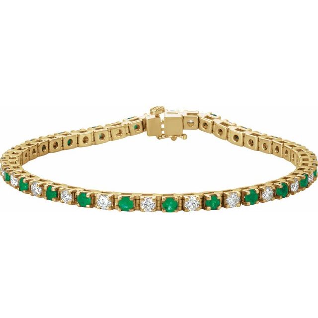 14K Yellow Natural Emerald & 2 1/3 CTW Natural Diamond Line 7" Bracelet