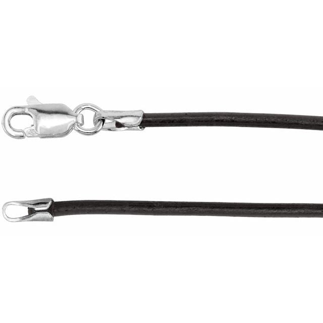 Sterling Silver 2 mm Black Rubber 18" Cord Necklace