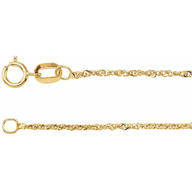14K Yellow 1 mm Singapore 7" Chain