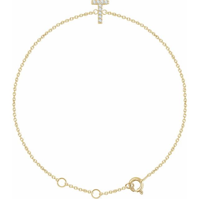 14K Yellow .05 CTW Natural Diamond Initial T 6-7" Bracelet