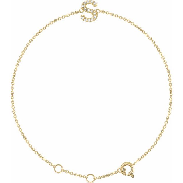 14K Yellow .05 CTW Natural Diamond Initial S 6-7" Bracelet