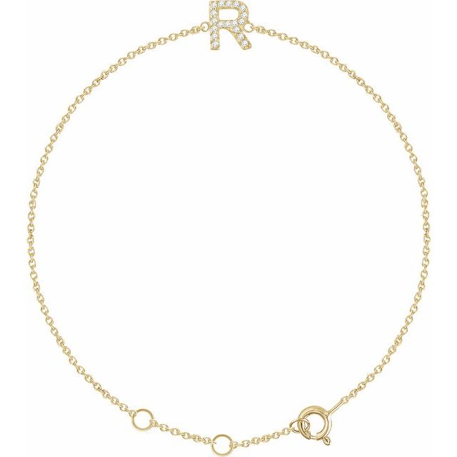14K Yellow .06 CTW Natural Diamond Initial R 6-7" Bracelet