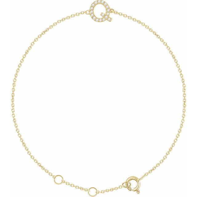 14K Yellow .07 CTW Natural Diamond Initial Q 6-7" Bracelet