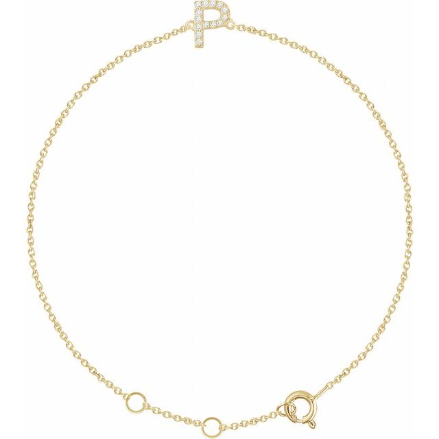 14K Yellow .05 CTW Natural Diamond Initial P 6-7" Bracelet