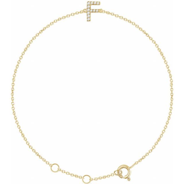 14K Yellow .05 CTW Natural Diamond Initial F 6-7" Bracelet