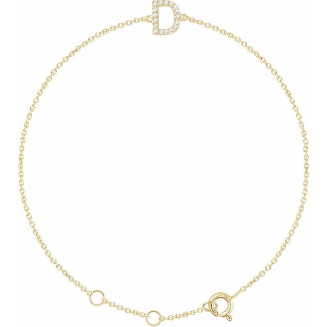 14K Yellow .06 CTW Natural Diamond Initial D 6-7" Bracelet