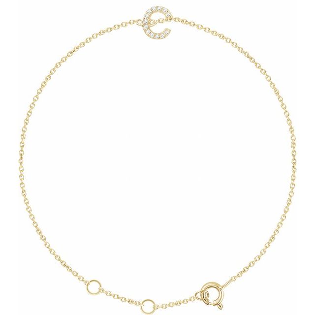 14K Yellow .04 CTW Natural Diamond Initial C 6-7" Bracelet