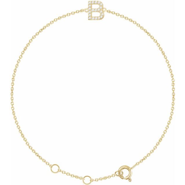 14K Yellow .07 CTW Natural Diamond Initial B 6-7" Bracelet