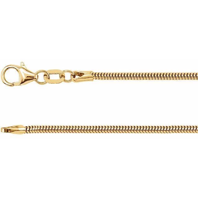 14K Yellow 1.5 mm Round Snake 18" Chain