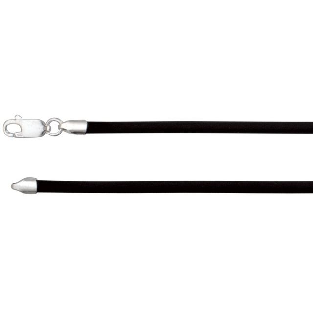 Sterling Silver 3 mm Black Rubber 22" Cord Necklace