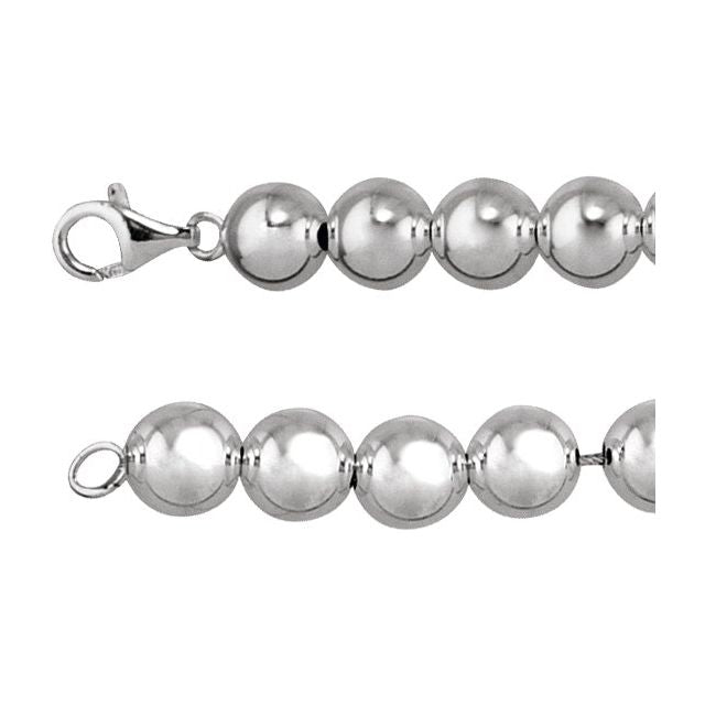 Sterling Silver 10 mm Hollow Bead 20" Chain