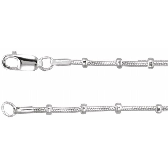 Sterling Silver 1 mm Beaded Snake 16" Chain