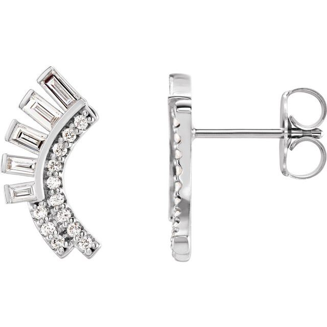 14K White Gold 1/3 CTW Natural Diamond Fan Earrings - Stunning Curved Design