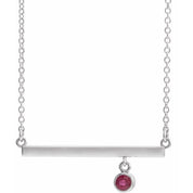 Sterling Silver Lab-Grown Ruby Bezel-Set Bar 18" Necklace