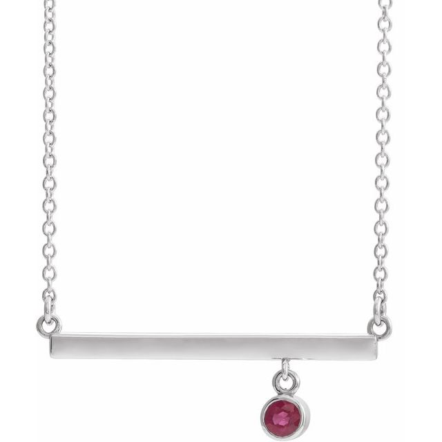 Sterling Silver Natural Ruby Bezel-Set 16" Necklace