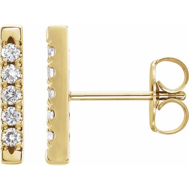 14K Yellow 1/8 CTW Natural Diamond French-Set Bar Earrings - Elegant Jewelry by Brand