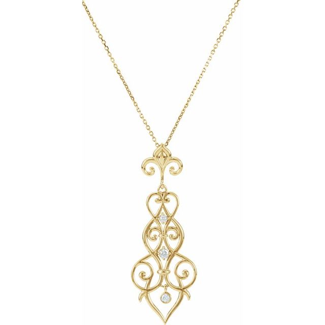 14K Yellow 1/6 CTW Natural Diamond Decorative Fleur-de-lis 18" Necklace