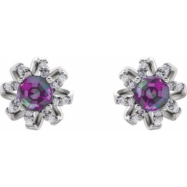 Sterling Silver Lab-Grown Alexandrite & 1/6 CTW Natural Diamond Halo-Style Earrings