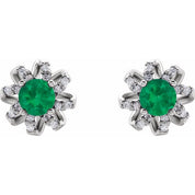 Sterling Silver Lab-Grown Emerald & 1/6 CTW Natural Diamond Halo-Style Earrings