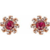 14K Rose Lab-Grown Ruby & 1/6 CTW Natural Diamond Halo-Style Earrings