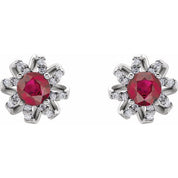14K White Lab-Grown Ruby & 1/6 CTW Natural Diamond Halo-Style Earrings