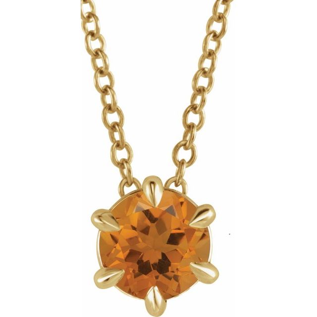 14K Yellow 4 mm Natural Citrine Solitaire 16-18" Necklace