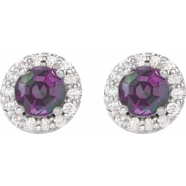 Sterling Silver 4.5 mm Lab-Grown Alexandrite & 1/4 CTW Natural Diamond Earrings