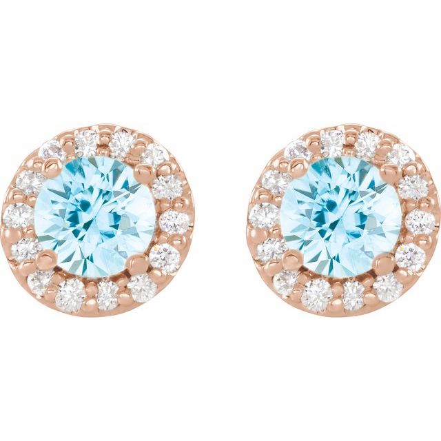 14K Rose Natural Aquamarine & 1/10 CTW Natural Diamond Earrings