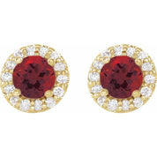 14K Yellow 5.5 mm Natural Mozambique Garnet & 1/4 CTW Natural Diamond Earrings