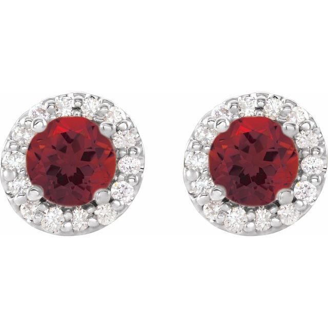 Sterling Silver 5.5 mm Natural Mozambique Garnet & 1/4 CTW Natural Diamond Earrings