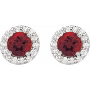 14K White 5.5 mm Natural Mozambique Garnet & 1/4 CTW Natural Diamond Earrings