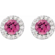 Sterling Silver 6 mm Natural Pink Tourmaline & 1/4 CTW Natural Diamond Earrings