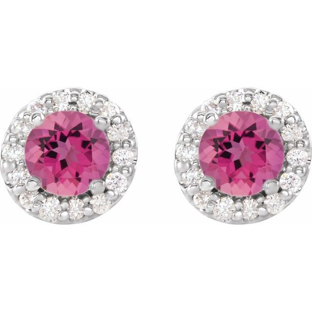 Sterling Silver 6 mm Natural Pink Tourmaline & 1/4 CTW Natural Diamond Earrings