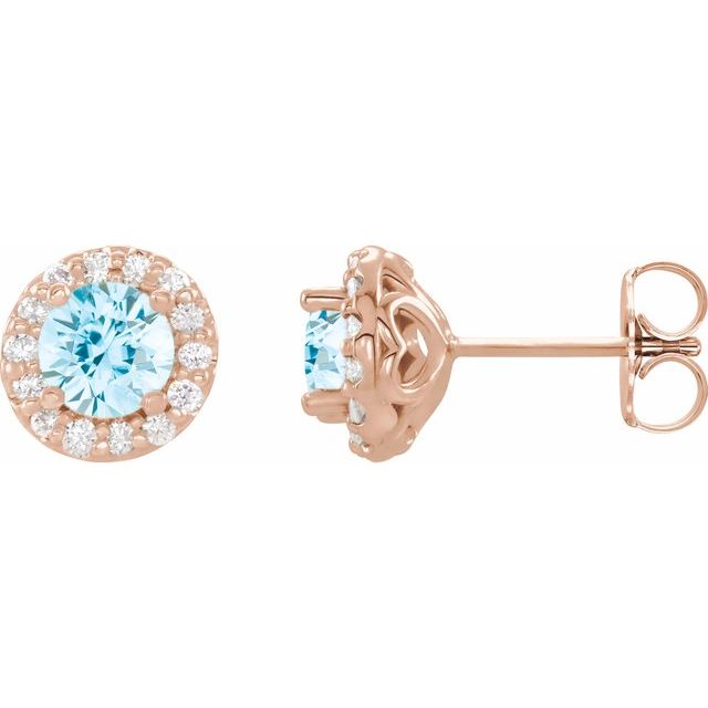 14K Rose Natural Aquamarine & 1/10 CTW Natural Diamond Earrings