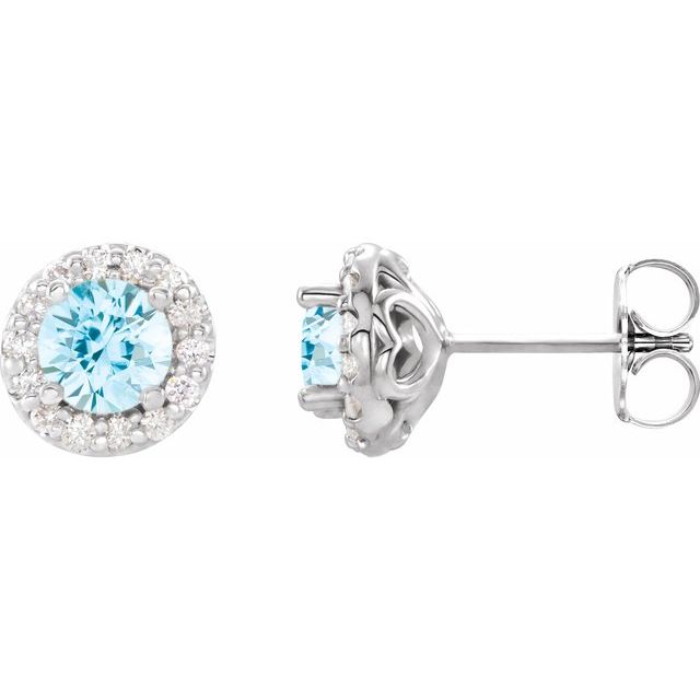 14K White Natural Aquamarine & 1/10 CTW Natural Diamond Earrings