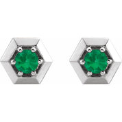 Sterling Silver Lab-Grown Emerald Geometric Earrings