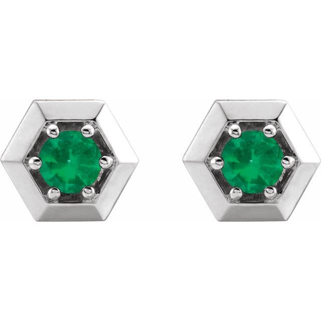 Sterling Silver Lab-Grown Emerald Geometric Earrings