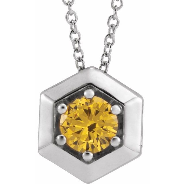Sterling Silver Natural Citrine Geometric 16-18" Necklace
