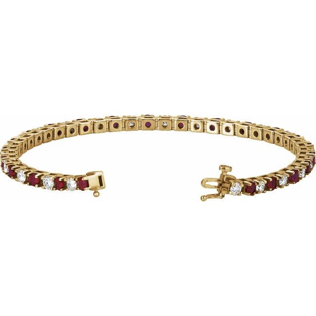 14K Yellow Natural Ruby & 2 1/3 CTW Natural Diamond Line 7" Bracelet