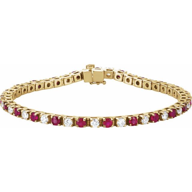 14K Yellow Natural Ruby & 2 1/3 CTW Natural Diamond Line 7" Bracelet
