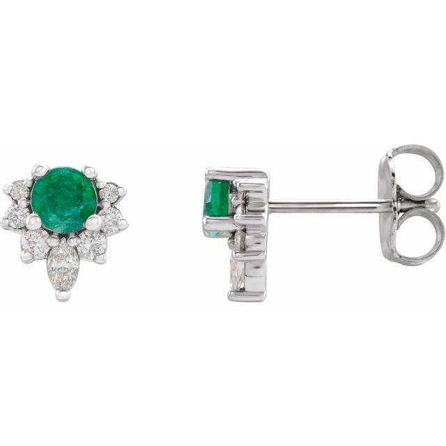 Sterling Silver Lab-Grown Emerald & 1/6 CTW Natural Diamond Earrings