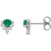 14K White Lab-Grown Emerald & 1/6 CTW Natural Diamond Earrings