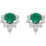 14K White Lab-Grown Emerald & 1/6 CTW Natural Diamond Earrings
